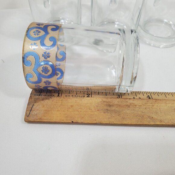 4 Gold Trim Demitasse Espresso Cups 4oz  blue liquor stained glass scrollwork - Picture 7 of 12